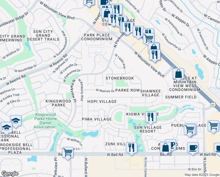 map of restaurants, bars, coffee shops, grocery stores, and more near 17810 North 144th Circle in Surprise