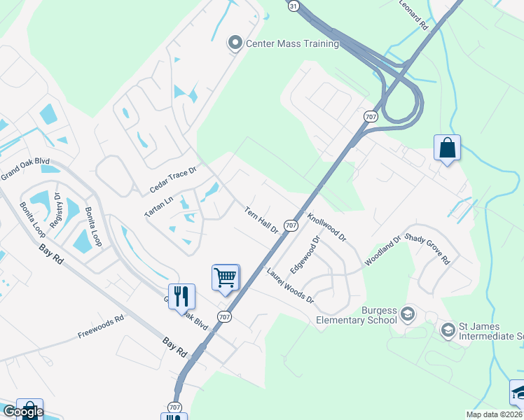 map of restaurants, bars, coffee shops, grocery stores, and more near 103 Pintail Court in Myrtle Beach