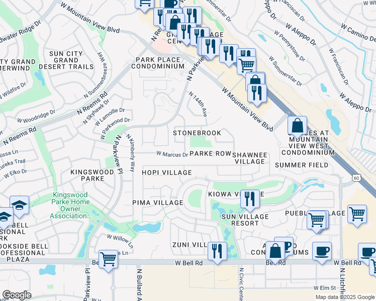 map of restaurants, bars, coffee shops, grocery stores, and more near 17810 North 144th Circle in Surprise