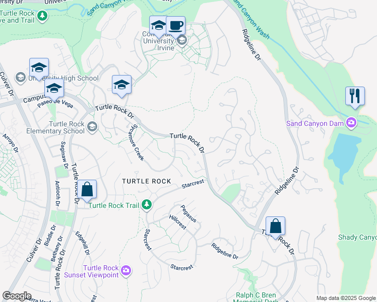 map of restaurants, bars, coffee shops, grocery stores, and more near 12 Rippling Stream in Irvine