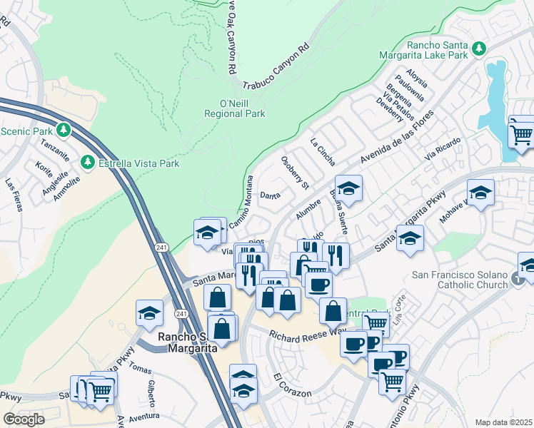 map of restaurants, bars, coffee shops, grocery stores, and more near 20 Rana in Rancho Santa Margarita