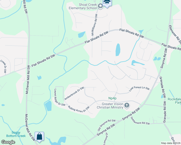 map of restaurants, bars, coffee shops, grocery stores, and more near 2310 Lost Forest Lane Southwest in Conyers