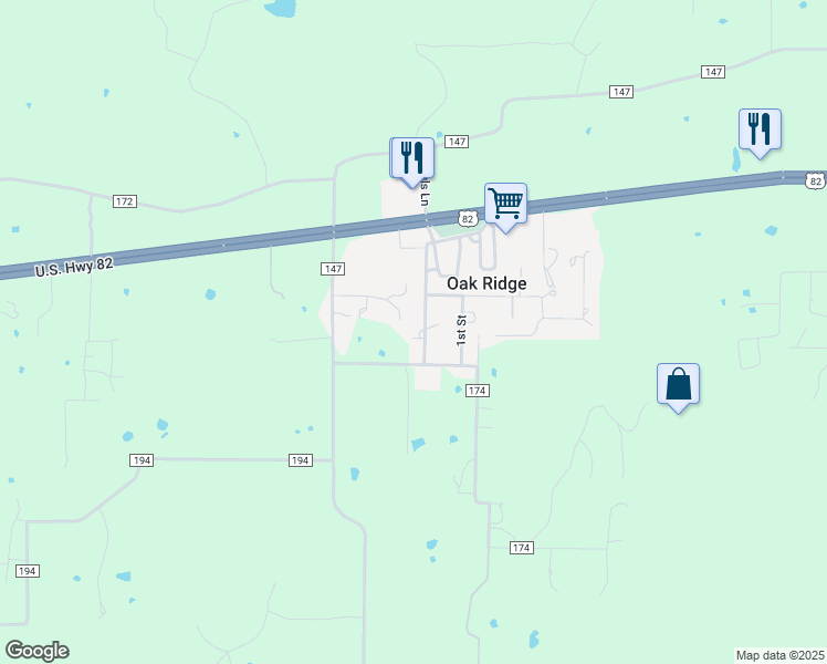 map of restaurants, bars, coffee shops, grocery stores, and more near 176 Oak Ridge in Gainesville