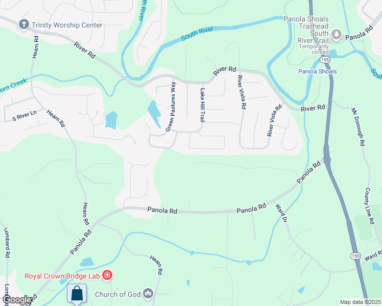 map of restaurants, bars, coffee shops, grocery stores, and more near 4525 River Hill Circle in Ellenwood