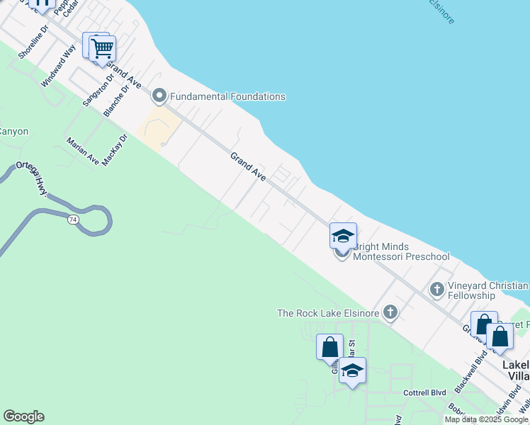 map of restaurants, bars, coffee shops, grocery stores, and more near 33110 Esther Street in Lake Elsinore