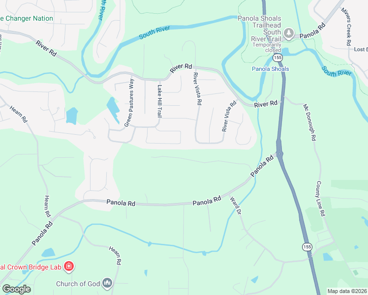 map of restaurants, bars, coffee shops, grocery stores, and more near 4601 River Hill Circle in Ellenwood