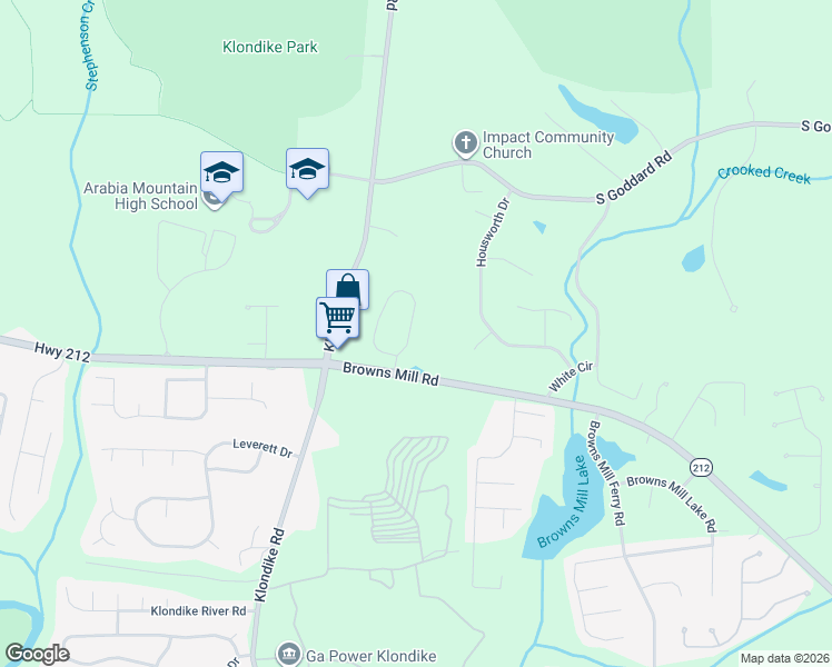 map of restaurants, bars, coffee shops, grocery stores, and more near 4458 English Loop in Stonecrest