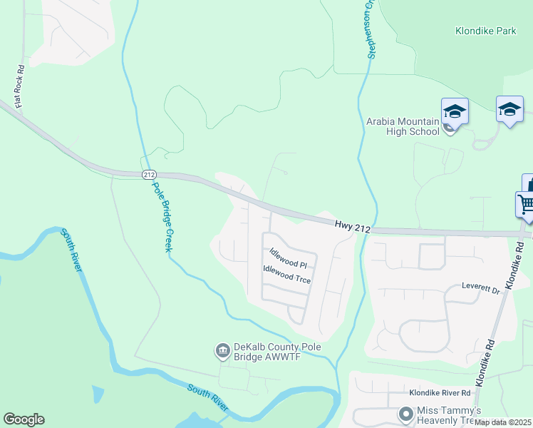 map of restaurants, bars, coffee shops, grocery stores, and more near 6144 Idlewood Manor in Lithonia