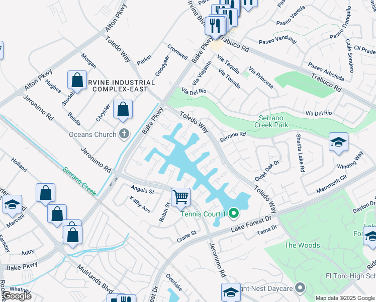 map of restaurants, bars, coffee shops, grocery stores, and more near 21775 Tahoe Lane in Lake Forest