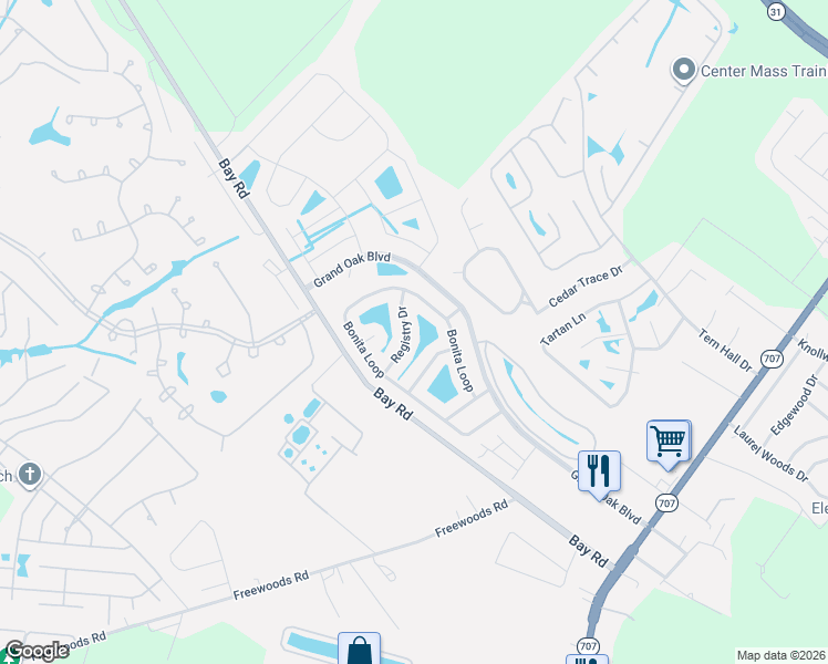 map of restaurants, bars, coffee shops, grocery stores, and more near 1433 Registry Drive in Myrtle Beach