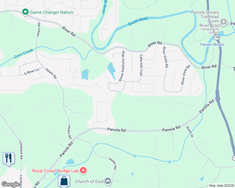 map of restaurants, bars, coffee shops, grocery stores, and more near 4655 Lake Vista Circle in Ellenwood