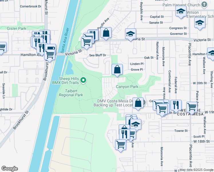 map of restaurants, bars, coffee shops, grocery stores, and more near 1 Starfish Court in Newport Beach