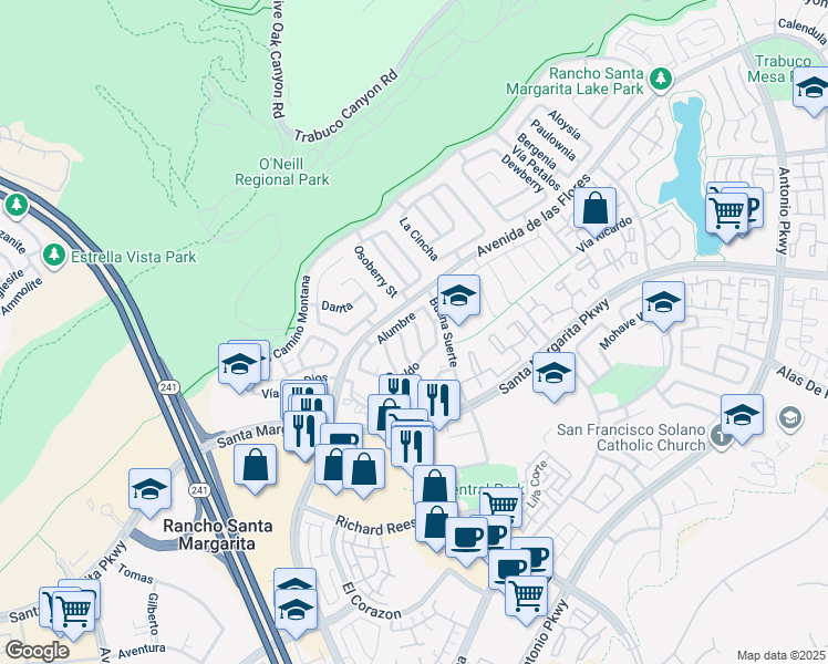 map of restaurants, bars, coffee shops, grocery stores, and more near 6 Cebolla in Rancho Santa Margarita