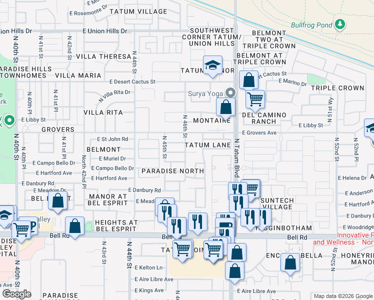 map of restaurants, bars, coffee shops, grocery stores, and more near 4617 East Angela Drive in Phoenix