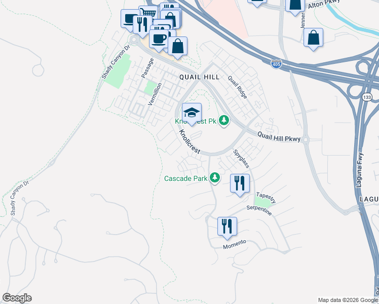 map of restaurants, bars, coffee shops, grocery stores, and more near 25 Canopy in Irvine