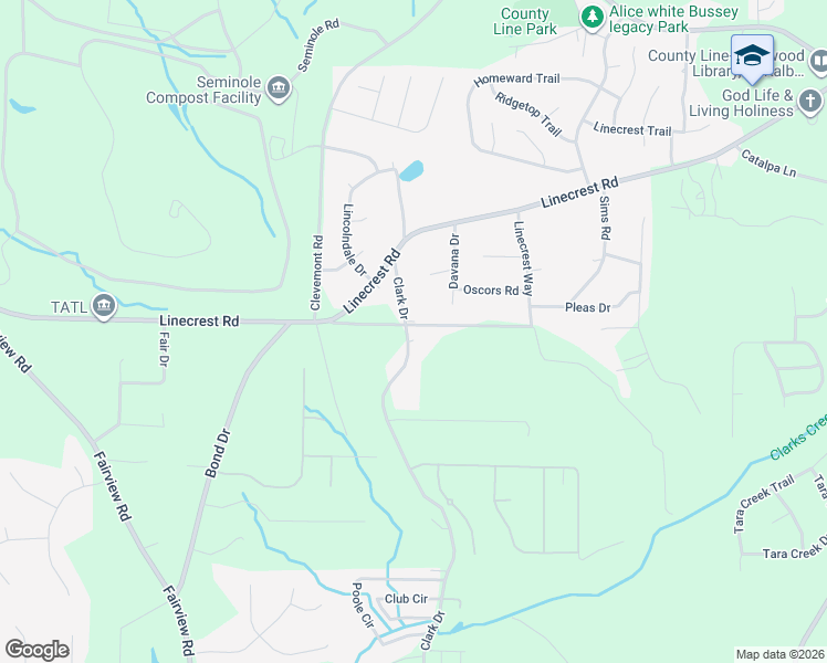 map of restaurants, bars, coffee shops, grocery stores, and more near 406 County Line Road in Ellenwood