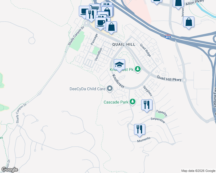 map of restaurants, bars, coffee shops, grocery stores, and more near 7 Honeydew in Irvine