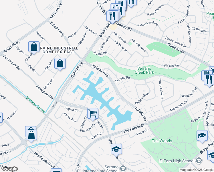 map of restaurants, bars, coffee shops, grocery stores, and more near 21748 Tahoe Lane in Lake Forest