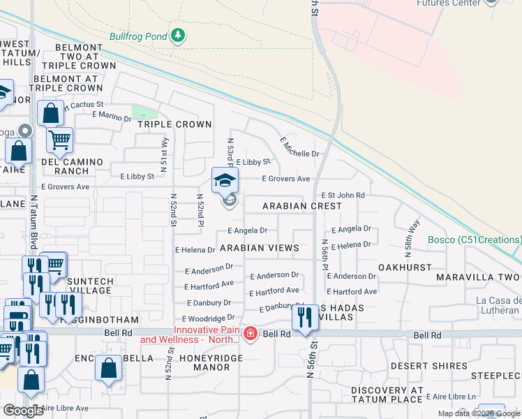 map of restaurants, bars, coffee shops, grocery stores, and more near 5429 East Muriel Drive in Scottsdale