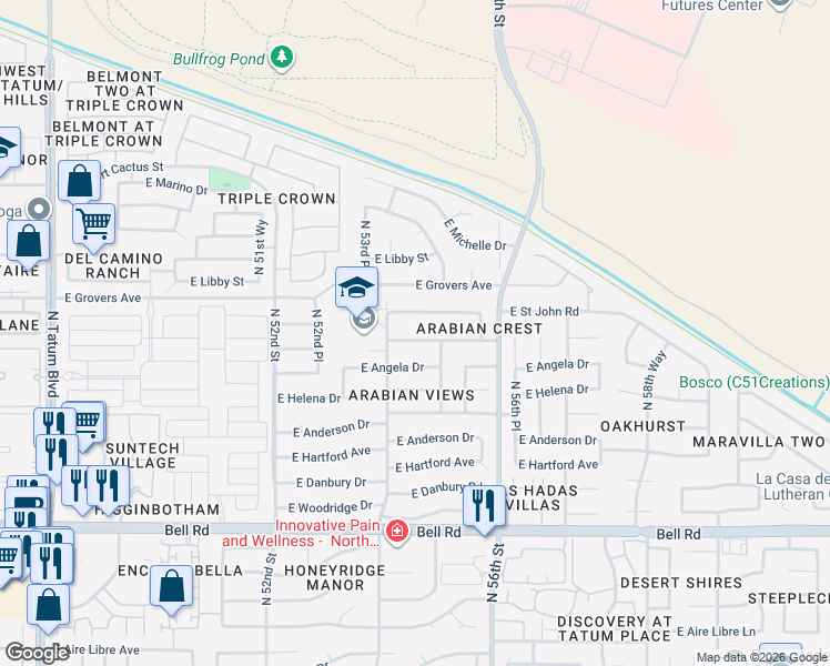 map of restaurants, bars, coffee shops, grocery stores, and more near 5429 East Muriel Drive in Scottsdale