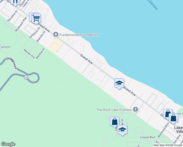 map of restaurants, bars, coffee shops, grocery stores, and more near 33110 Esther Street in Lake Elsinore