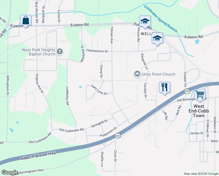 map of restaurants, bars, coffee shops, grocery stores, and more near 412 Tillman Ave in Anniston