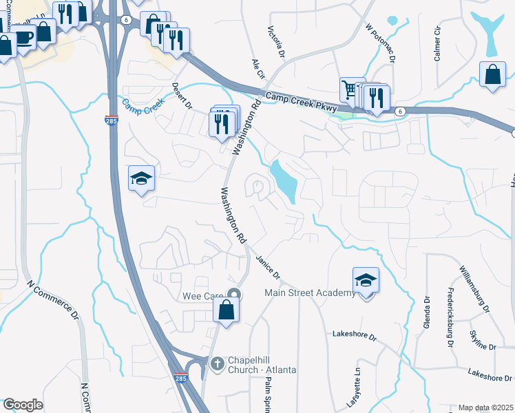 map of restaurants, bars, coffee shops, grocery stores, and more near 2200 Lakeview Place in Atlanta