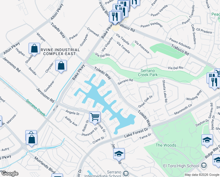 map of restaurants, bars, coffee shops, grocery stores, and more near 21752 Tahoe Lane in Lake Forest