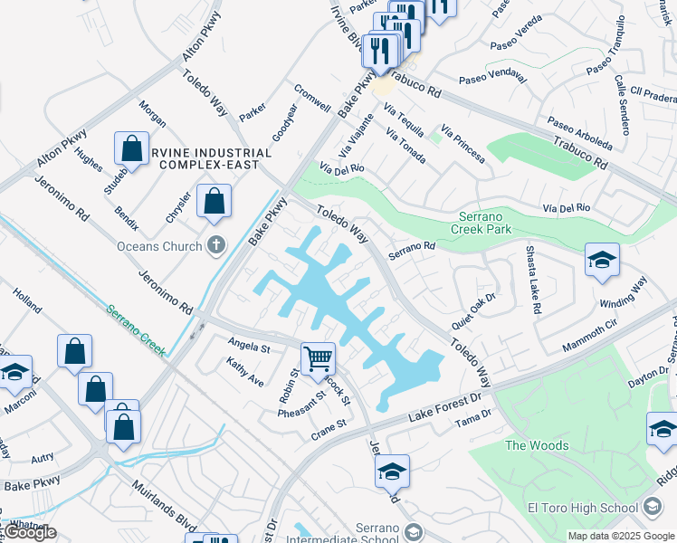 map of restaurants, bars, coffee shops, grocery stores, and more near 21761 Tahoe Lane in Lake Forest