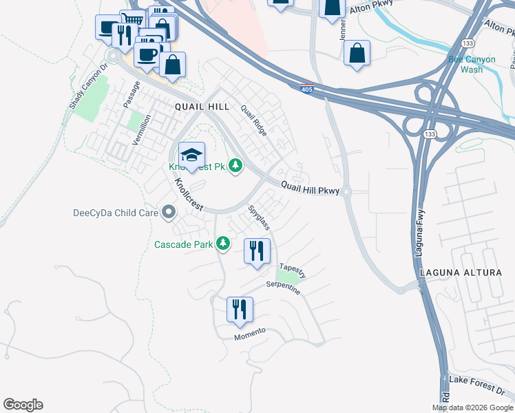 map of restaurants, bars, coffee shops, grocery stores, and more near 209 Tall Oak in Irvine