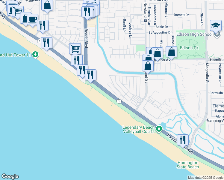 map of restaurants, bars, coffee shops, grocery stores, and more near 15 Pacific Coast Highway in Newport Beach