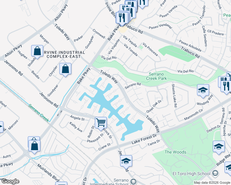 map of restaurants, bars, coffee shops, grocery stores, and more near 21748 Tahoe Lane in Lake Forest