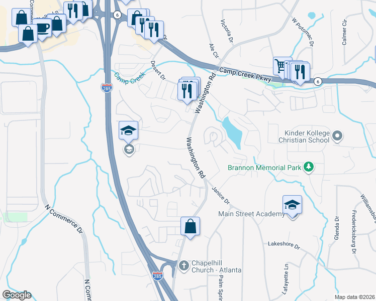 map of restaurants, bars, coffee shops, grocery stores, and more near 3995 Washington Road in Atlanta