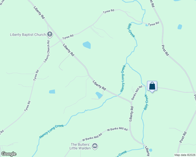 map of restaurants, bars, coffee shops, grocery stores, and more near 5850 Liberty Road in Douglas County