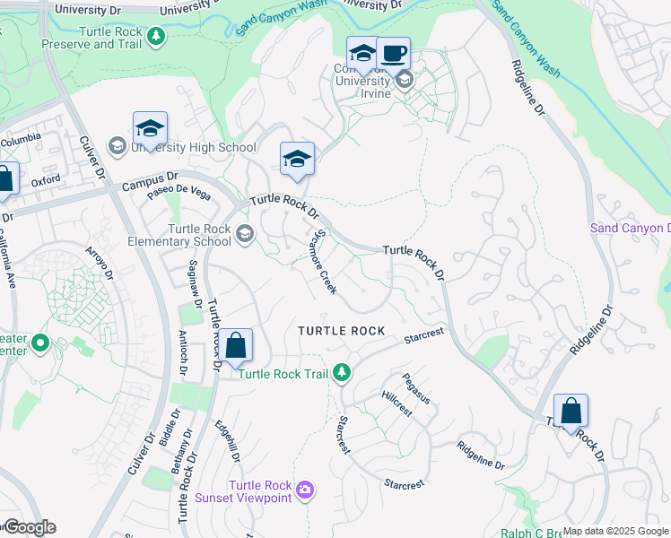 map of restaurants, bars, coffee shops, grocery stores, and more near 5 Creekside in Irvine