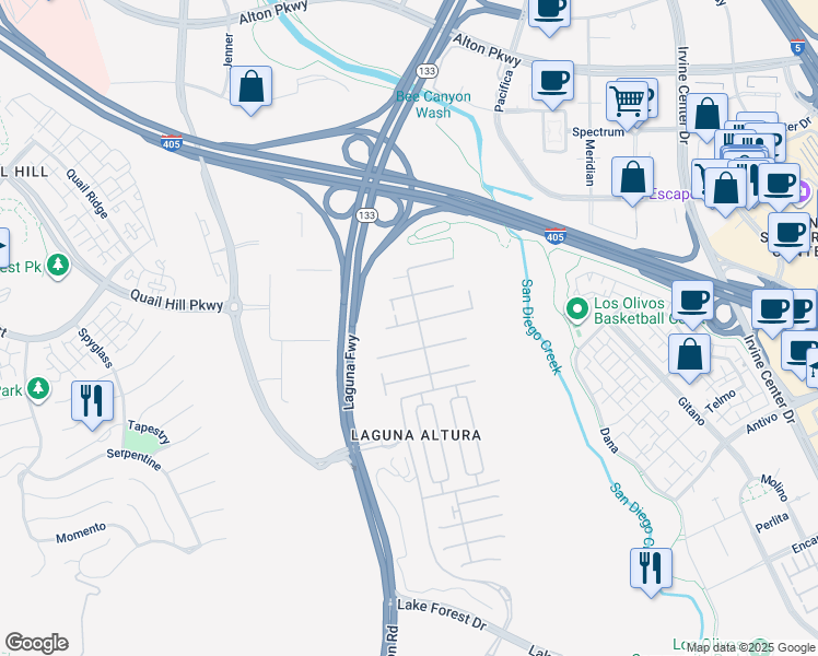 map of restaurants, bars, coffee shops, grocery stores, and more near 40 Bianco in Irvine