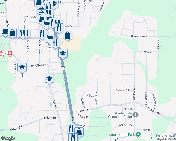 map of restaurants, bars, coffee shops, grocery stores, and more near 801 Decatur Highway in Gardendale