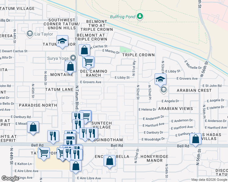 map of restaurants, bars, coffee shops, grocery stores, and more near Shady Glen Avenue in Scottsdale