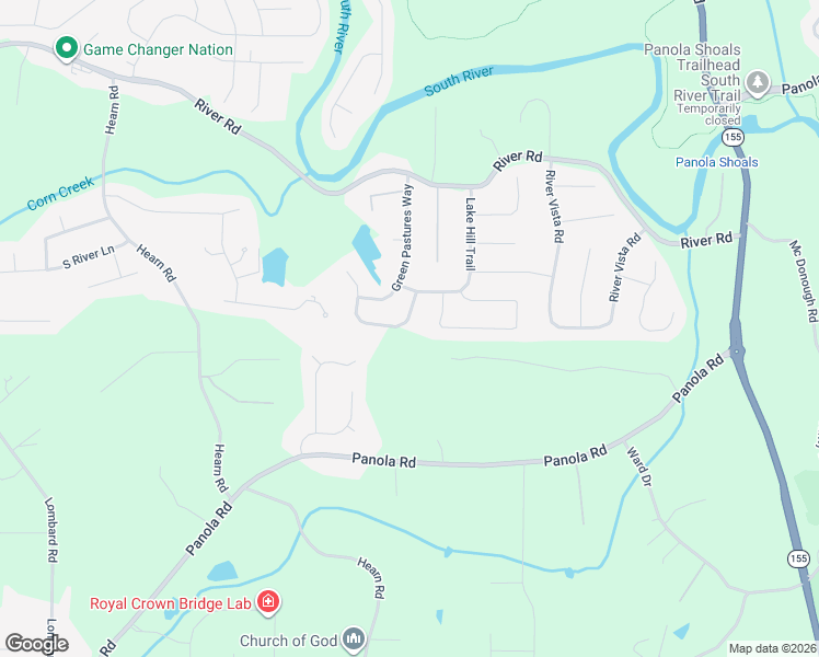 map of restaurants, bars, coffee shops, grocery stores, and more near 4655 Lake Vista Circle in Ellenwood