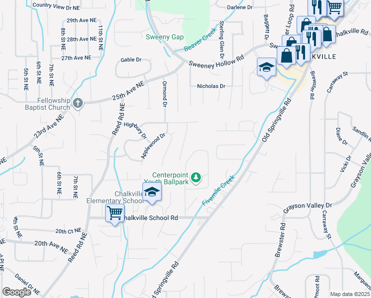 map of restaurants, bars, coffee shops, grocery stores, and more near 2315 Spencer Lane in Center Point