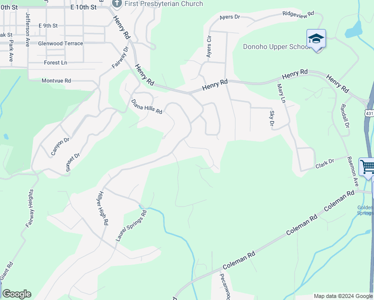 map of restaurants, bars, coffee shops, grocery stores, and more near 2 Christopher Way in Anniston