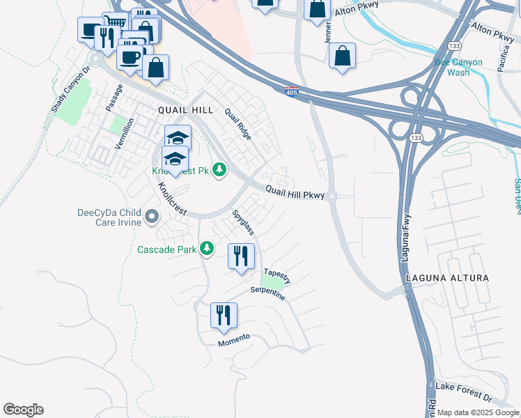 map of restaurants, bars, coffee shops, grocery stores, and more near 302 Tall Oak in Irvine