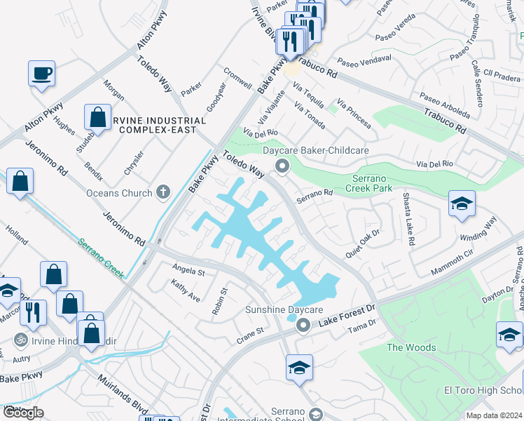 map of restaurants, bars, coffee shops, grocery stores, and more near 21753 Tahoe Lane in Lake Forest