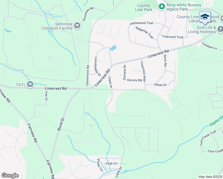 map of restaurants, bars, coffee shops, grocery stores, and more near 406 County Line Road in Ellenwood