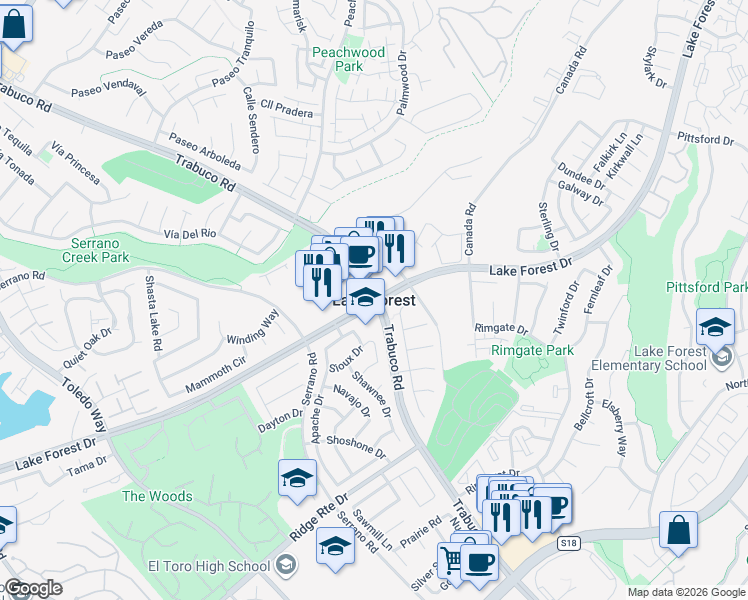 map of restaurants, bars, coffee shops, grocery stores, and more near in Lake Forest
