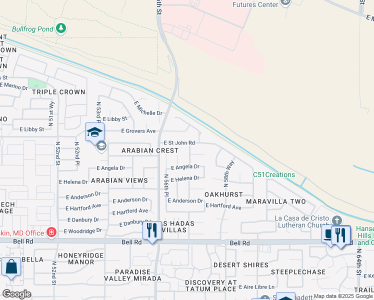 map of restaurants, bars, coffee shops, grocery stores, and more near 17632 North 57th Street in Scottsdale
