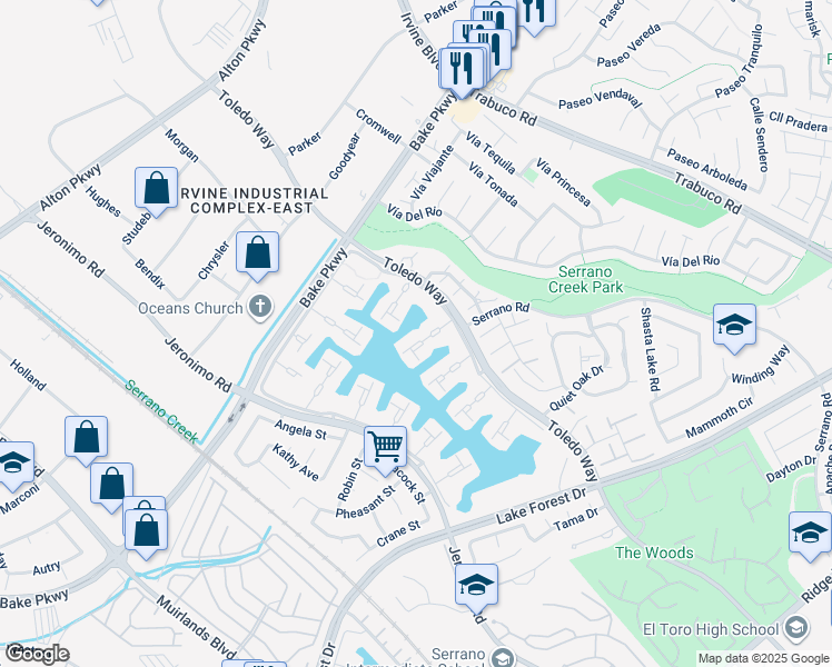 map of restaurants, bars, coffee shops, grocery stores, and more near 21753 Tahoe Lane in Lake Forest