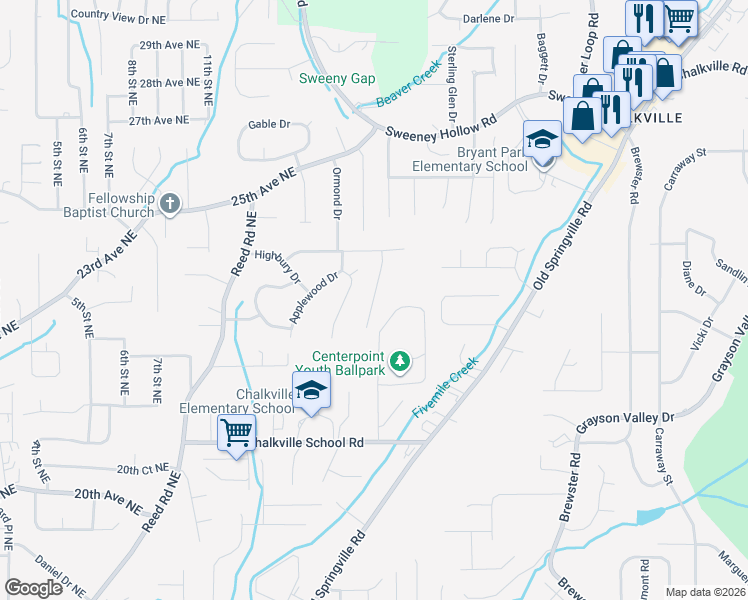map of restaurants, bars, coffee shops, grocery stores, and more near 2323 Spencer Lane in Birmingham