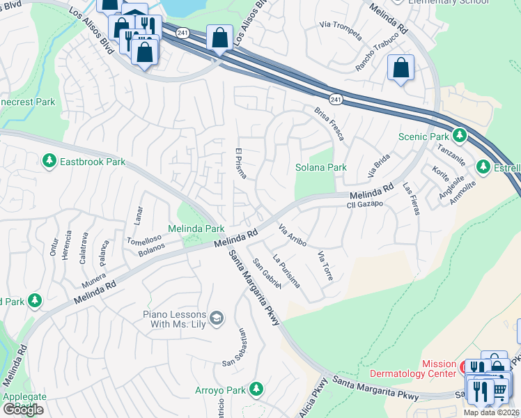 map of restaurants, bars, coffee shops, grocery stores, and more near 71 Paseo Del Sol in Rancho Santa Margarita