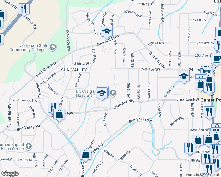 map of restaurants, bars, coffee shops, grocery stores, and more near 528 23rd Avenue Northwest in Center Point